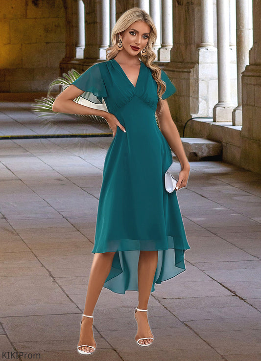 Kaylah V-Neck Elegant A-line Chiffon Asymmetrical Midi Dresses DZP0022495