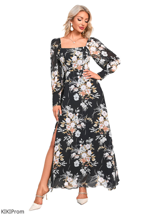Nathaly Floral Print Off the Shoulder Elegant A-line Chiffon Maxi Dresses DZP0022515