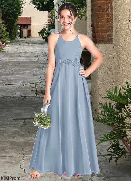 Naima A-Line Lace Chiffon Floor-Length Junior Bridesmaid Dress dusty blue DZP0022860