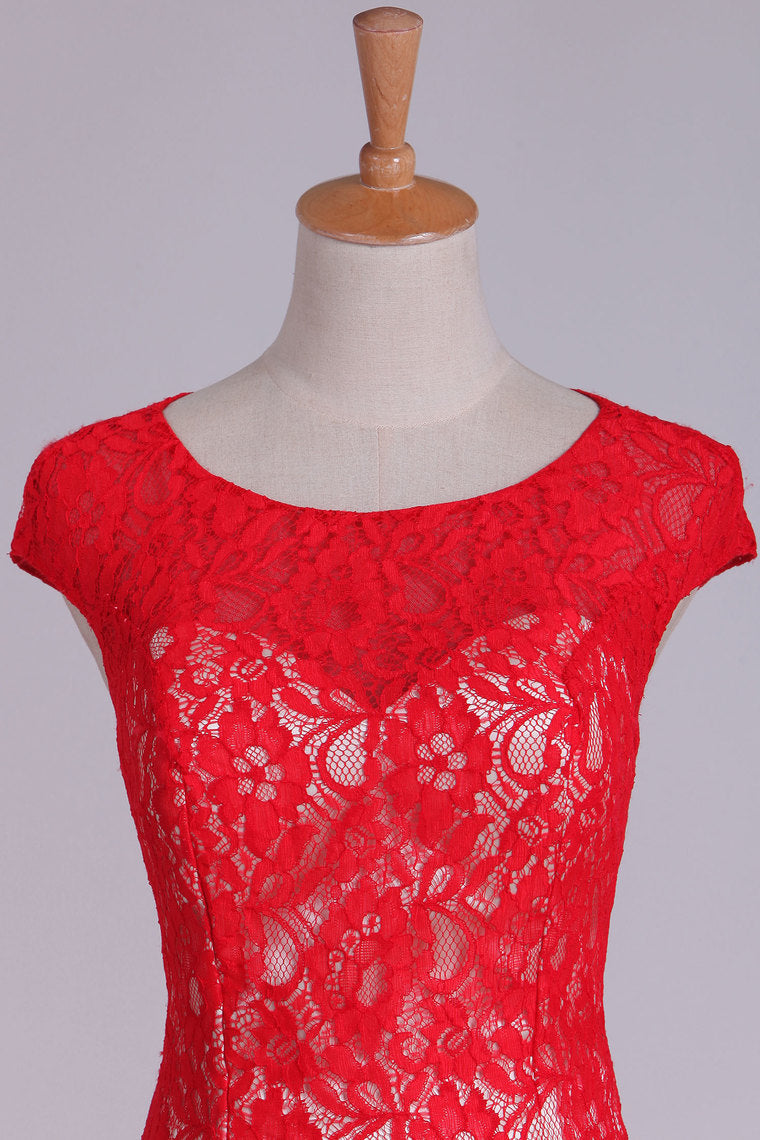 2024 Lace Bateau Homecoming Dress A Line Red Short/Mini