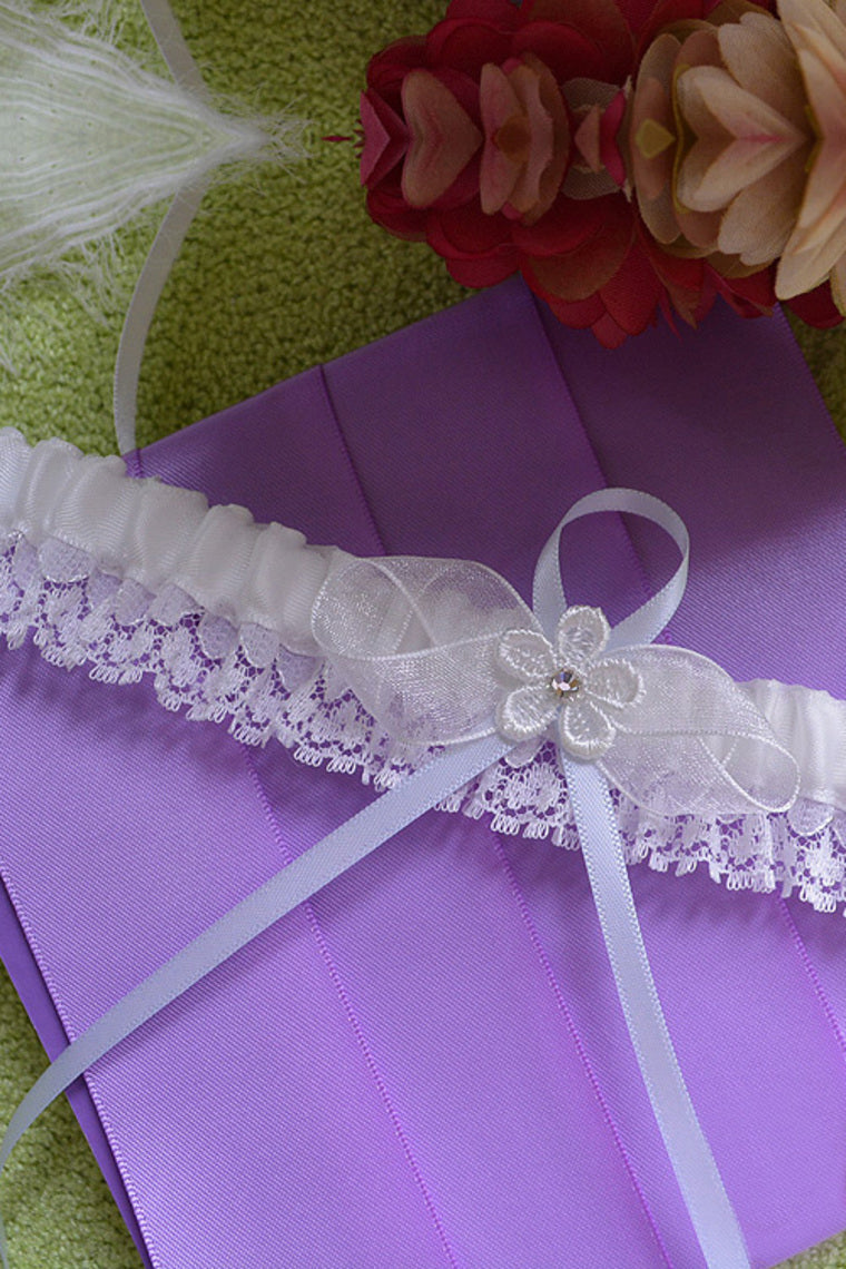 Unique Satin/Lace With Bowknot/Rhinestone Wedding Garters