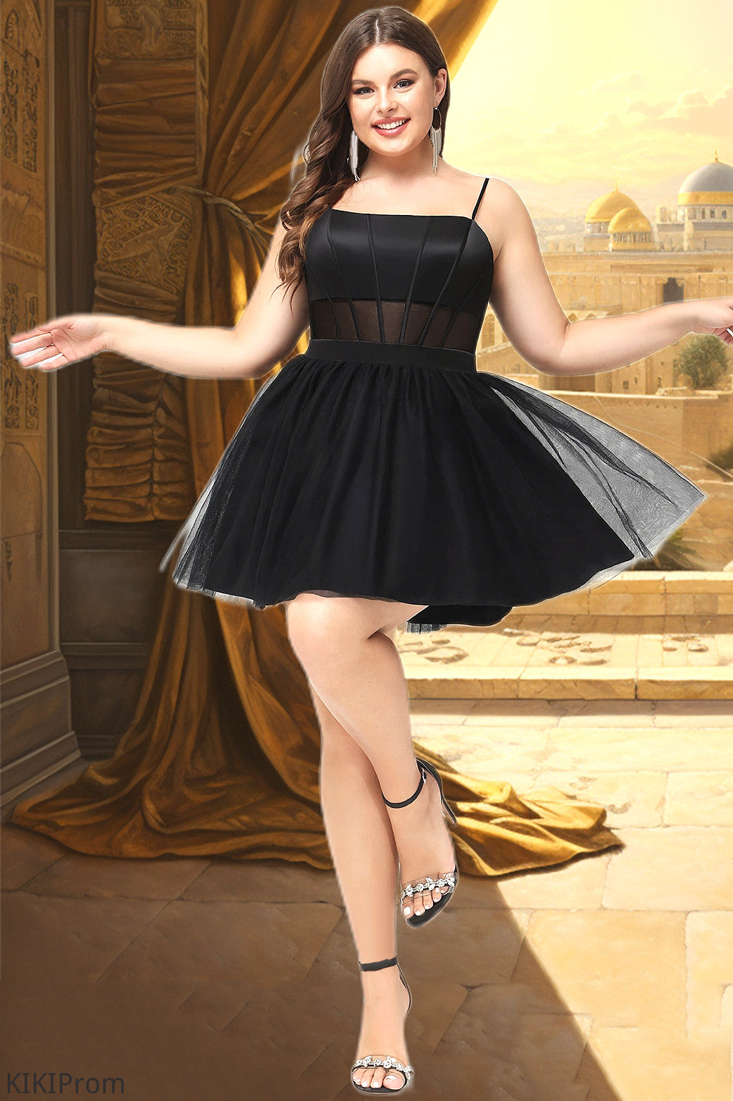 Abagail A-line Square Short/Mini Satin Tulle Homecoming Dress DZP0020491