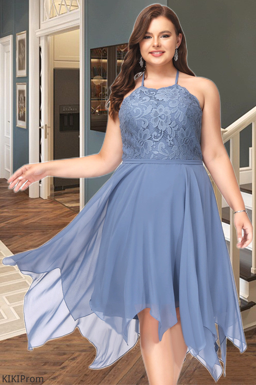 Ciara A-line Halter Asymmetrical Chiffon Lace Homecoming Dress DZP0020561