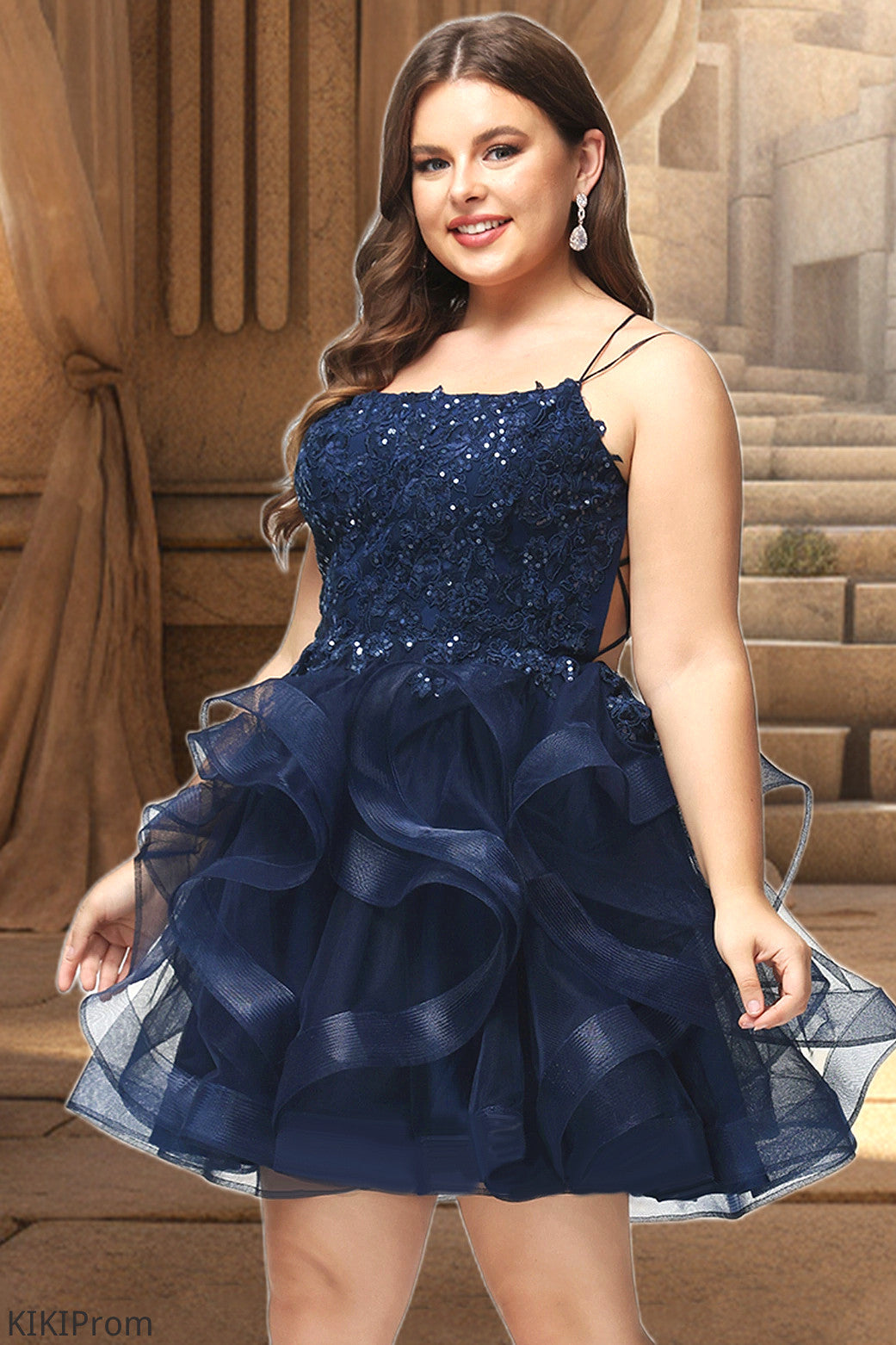 Ariana Ball-Gown/Princess Scoop Short/Mini Lace Tulle Homecoming Dress With Sequins DZP0020510