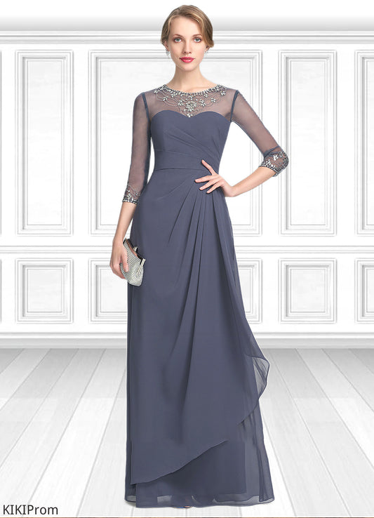 Areli A-Line Scoop Neck Floor-Length Chiffon Mother of the Bride Dress With Beading Sequins Cascading Ruffles DZ126P0014921