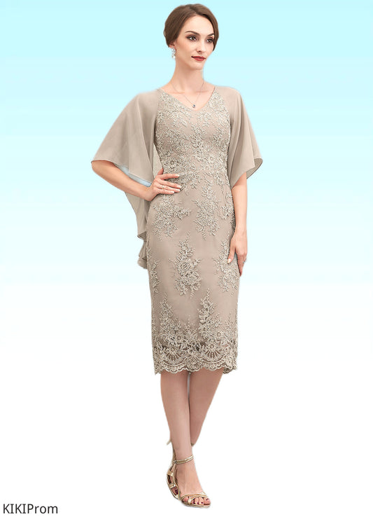 Lucy Sheath/Column V-neck Knee-Length Chiffon Lace Mother of the Bride Dress With Cascading Ruffles DZ126P0014925