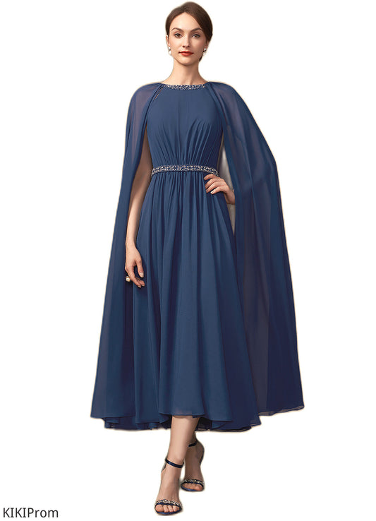London A-Line Scoop Neck Tea-Length Chiffon Mother of the Bride Dress With Beading DZ126P0014934