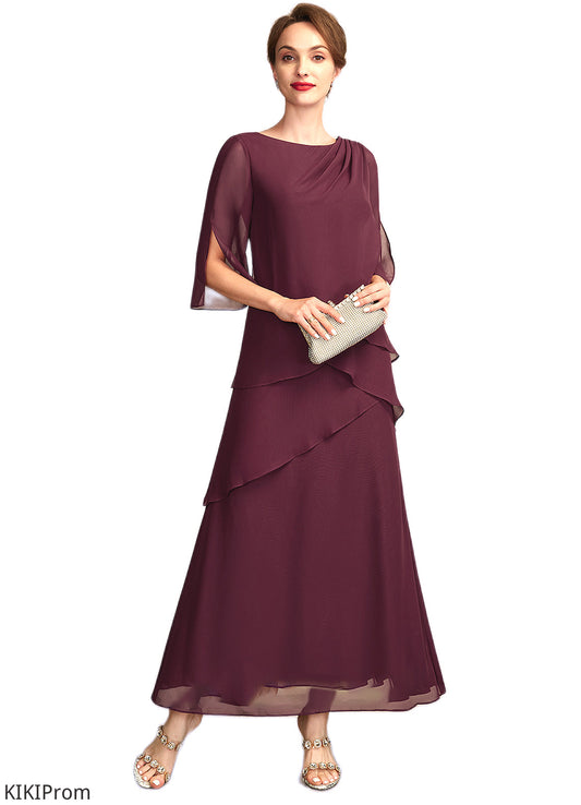 Raven A-Line Scoop Neck Ankle-Length Chiffon Mother of the Bride Dress With Cascading Ruffles DZ126P0014941