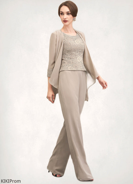 Bianca Jumpsuit/Pantsuit Scoop Neck Floor-Length Chiffon Lace Mother of the Bride Dress With Beading Sequins DZ126P0014946