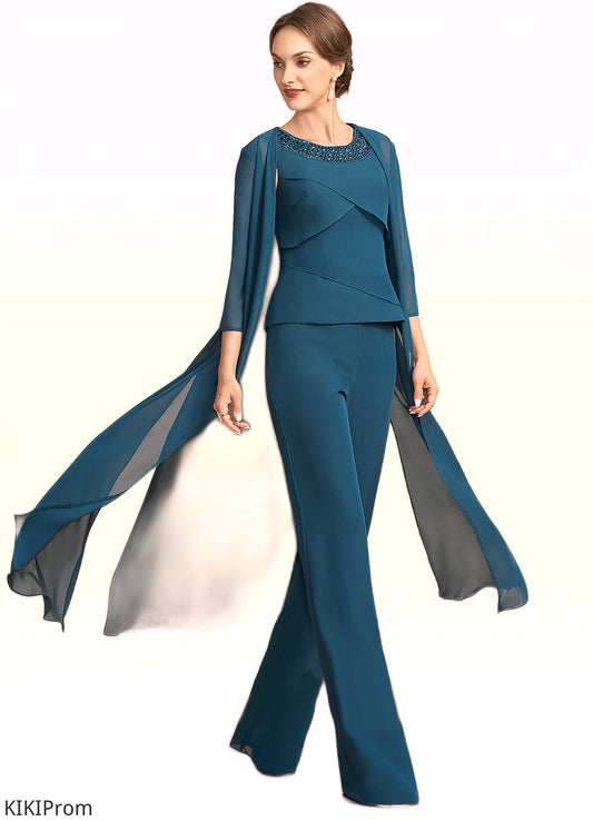 Ayanna Jumpsuit/Pantsuit Scoop Neck Floor-Length Chiffon Mother of the Bride Dress With Beading Cascading Ruffles DZ126P0014956