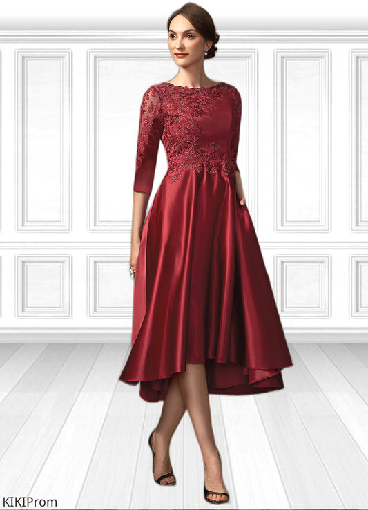 Hayden A-Line Scoop Neck Asymmetrical Satin Lace Mother of the Bride Dress With Sequins Pockets DZ126P0014962