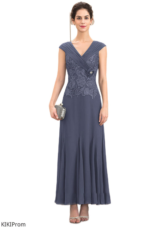 Nicky A-Line V-neck Ankle-Length Chiffon Lace Mother of the Bride Dress With Ruffle Beading DZ126P0014971