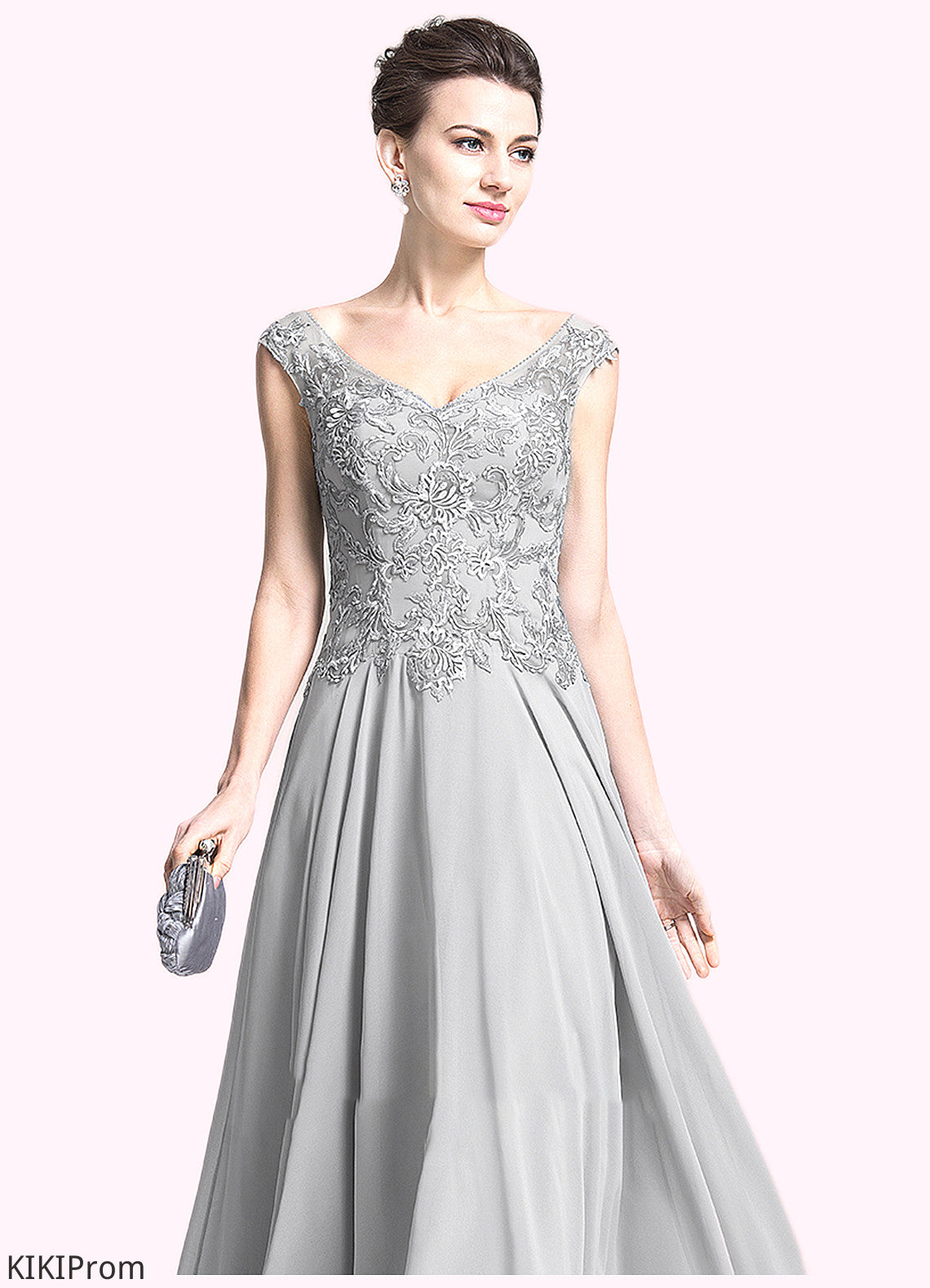 Anna A-Line V-neck Floor-Length Chiffon Mother of the Bride Dress With Appliques Lace DZ126P0014974