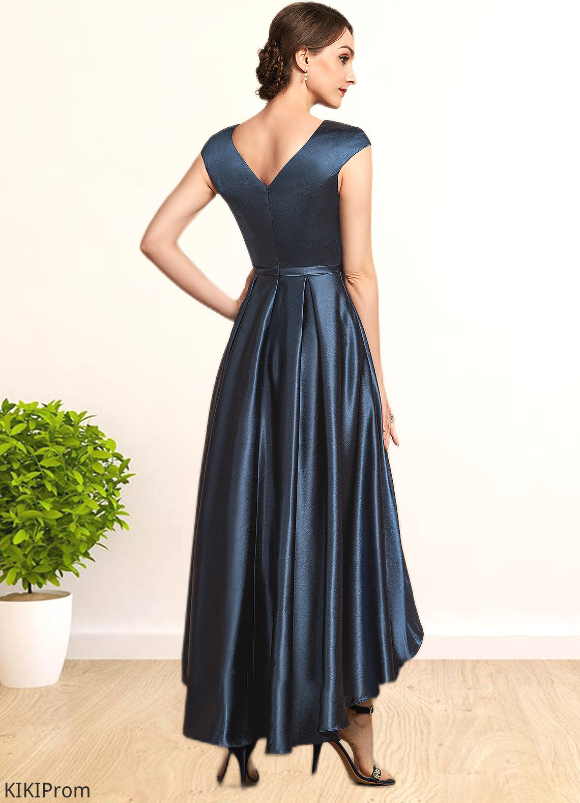 Kennedi A-Line Scoop Neck Asymmetrical Satin Mother of the Bride Dress With Bow(s) Pockets DZ126P0014976