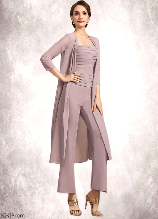 Hazel Jumpsuit/Pantsuit Square Neckline Ankle-Length Chiffon Mother of the Bride Dress With Ruffle DZ126P0014984