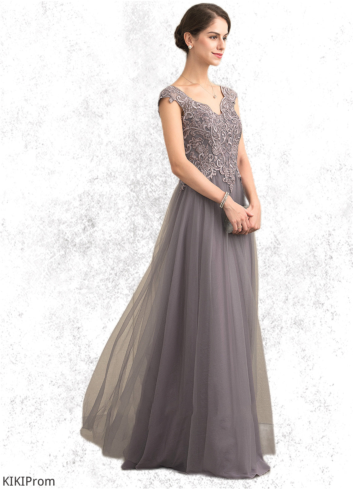 Shyann A-Line/Princess V-neck Floor-Length Tulle Lace Mother of the Bride Dress With Sequins DZ126P0014985