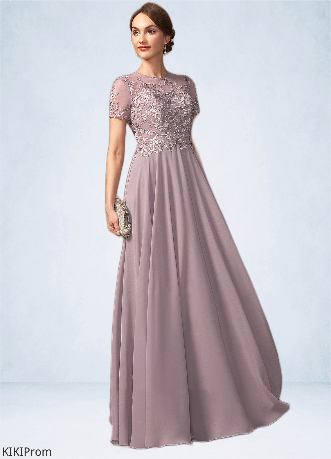 Everly A-Line Scoop Neck Floor-Length Chiffon Lace Mother of the Bride Dress With Beading Sequins DZ126P0014987