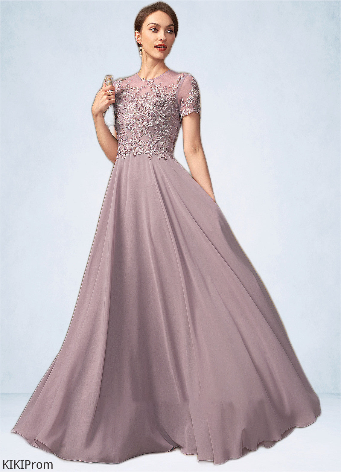 Everly A-Line Scoop Neck Floor-Length Chiffon Lace Mother of the Bride Dress With Beading Sequins DZ126P0014987