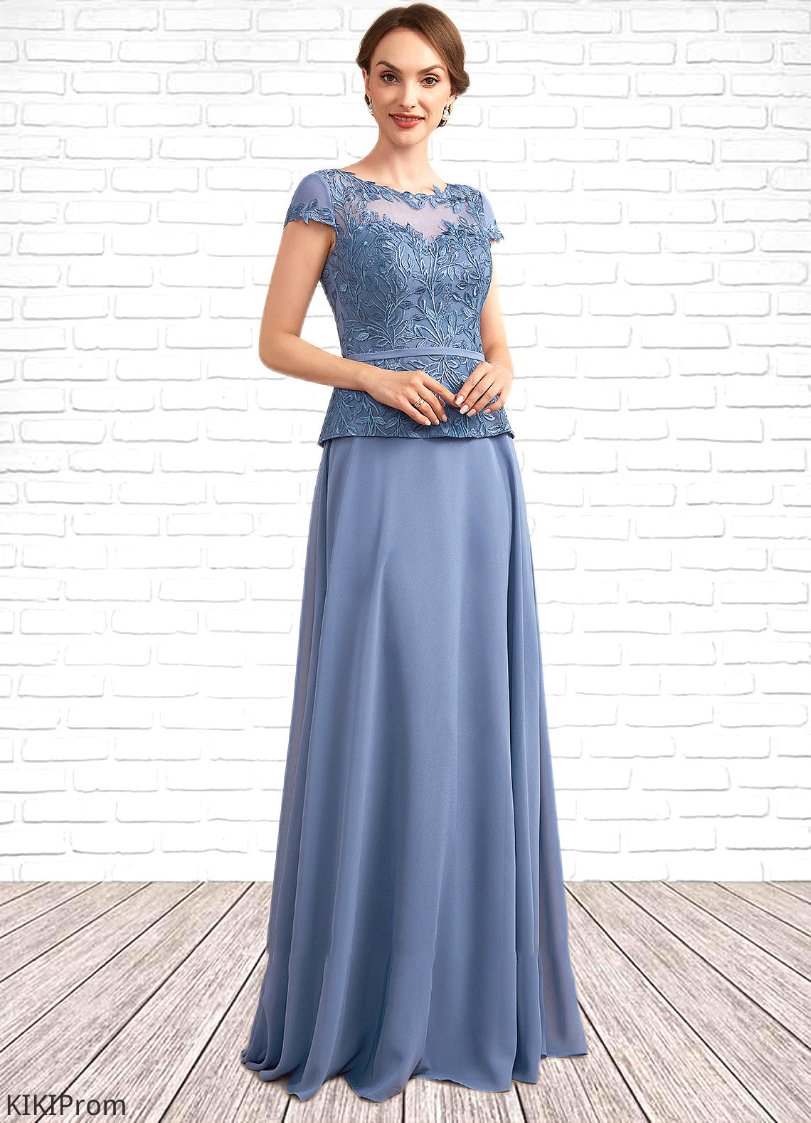 Deborah A-Line Scoop Neck Floor-Length Chiffon Lace Mother of the Bride Dress DZ126P0014989