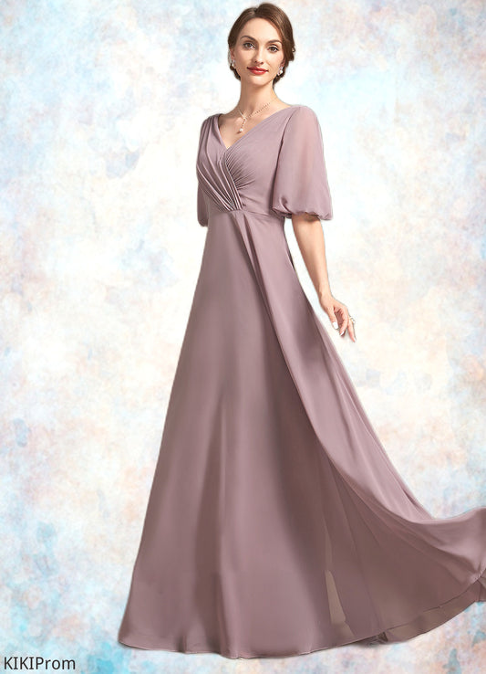 Cadence A-Line V-neck Floor-Length Chiffon Mother of the Bride Dress With Ruffle DZ126P0014992