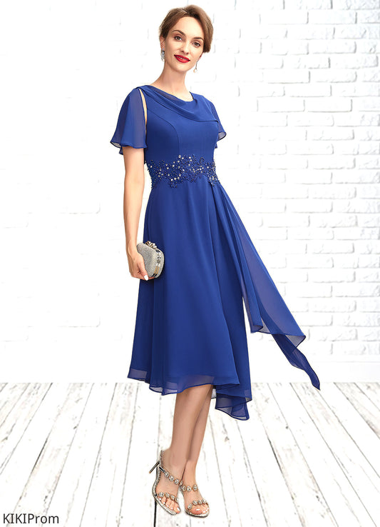 Sydnee A-Line Scoop Neck Asymmetrical Chiffon Mother of the Bride Dress With Beading Appliques Lace Cascading Ruffles DZ126P0014998