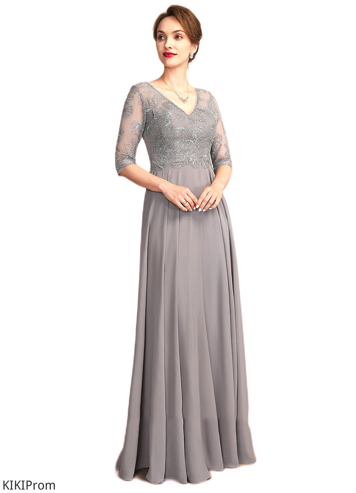Camila A-Line V-neck Floor-Length Chiffon Lace Mother of the Bride Dress With Sequins DZ126P0014999