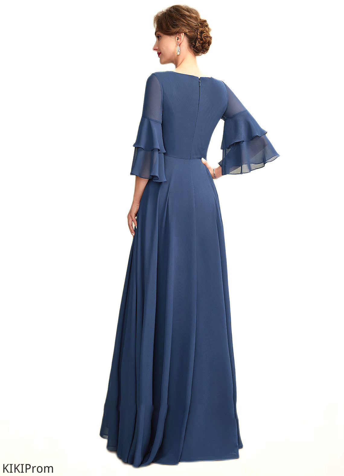Hadley A-Line V-neck Floor-Length Chiffon Mother of the Bride Dress With Cascading Ruffles DZ126P0015003