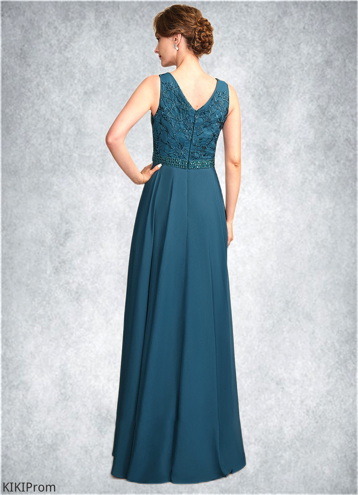 Karsyn A-Line V-neck Floor-Length Chiffon Lace Mother of the Bride Dress With Beading Sequins DZ126P0015004