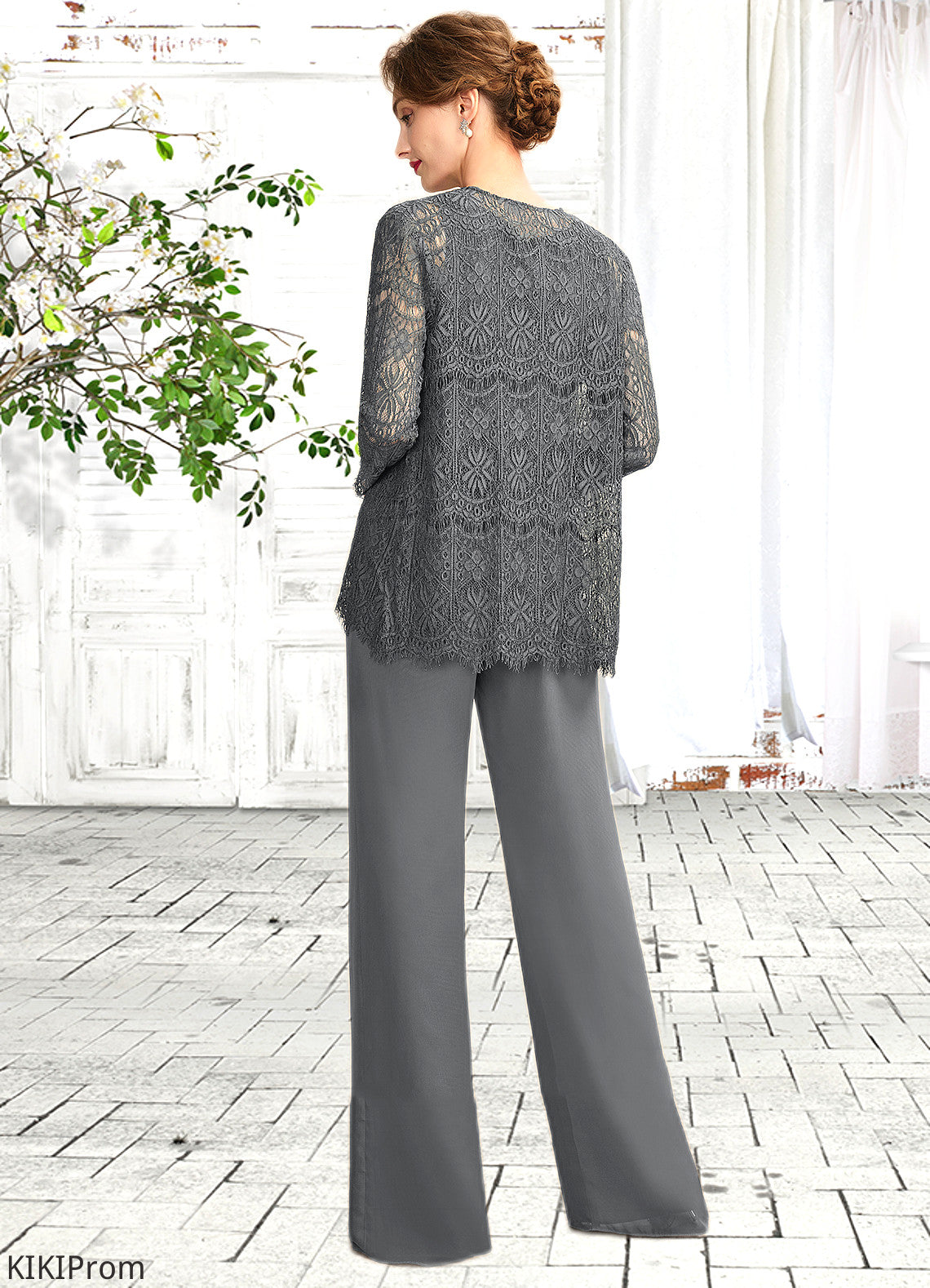 Maren Jumpsuit/Pantsuit Scoop Neck Floor-Length Chiffon Lace Mother of the Bride Dress DZ126P0015006