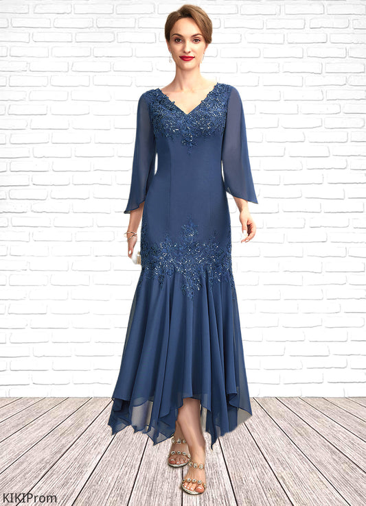 Tabitha Trumpet/Mermaid V-neck Ankle-Length Chiffon Mother of the Bride Dress With Appliques Lace Sequins DZ126P0015009