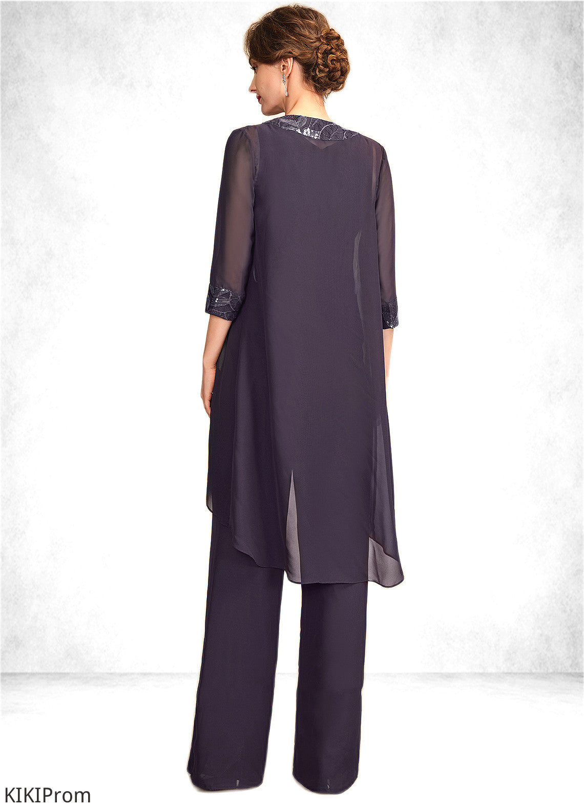 Cheyanne Jumpsuit/Pantsuit Scoop Neck Floor-Length Chiffon Lace Mother of the Bride Dress With Sequins DZ126P0015010