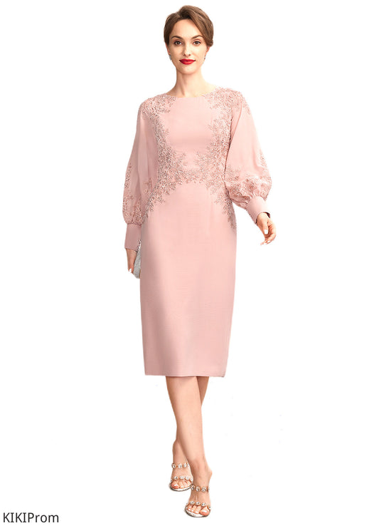 Layla Sheath/Column Scoop Neck Knee-Length Chiffon Lace Mother of the Bride Dress With Beading Sequins DZ126P0015020