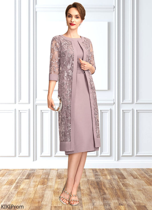 Jo Sheath/Column Scoop Neck Knee-Length Chiffon Mother of the Bride Dress With Ruffle Sequins DZ126P0015023