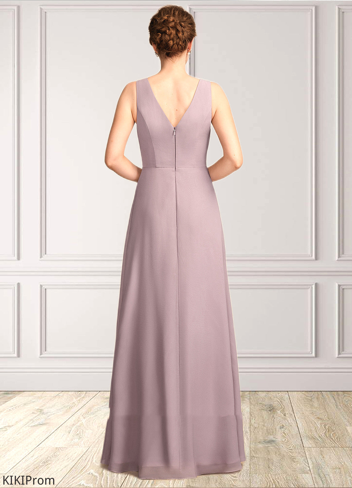 Kiera A-Line V-neck Floor-Length Chiffon Mother of the Bride Dress With Ruffle DZ126P0015026