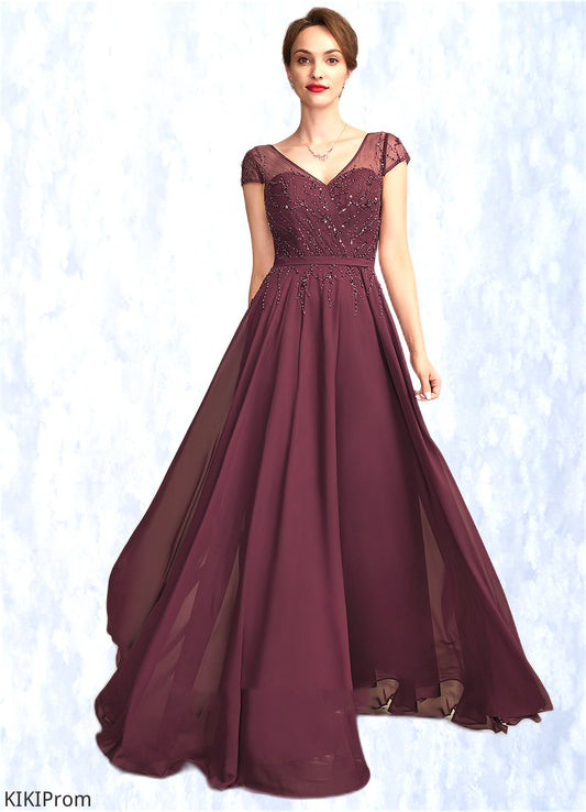Maya A-Line V-neck Floor-Length Chiffon Mother of the Bride Dress With Beading Sequins DZ126P0015028