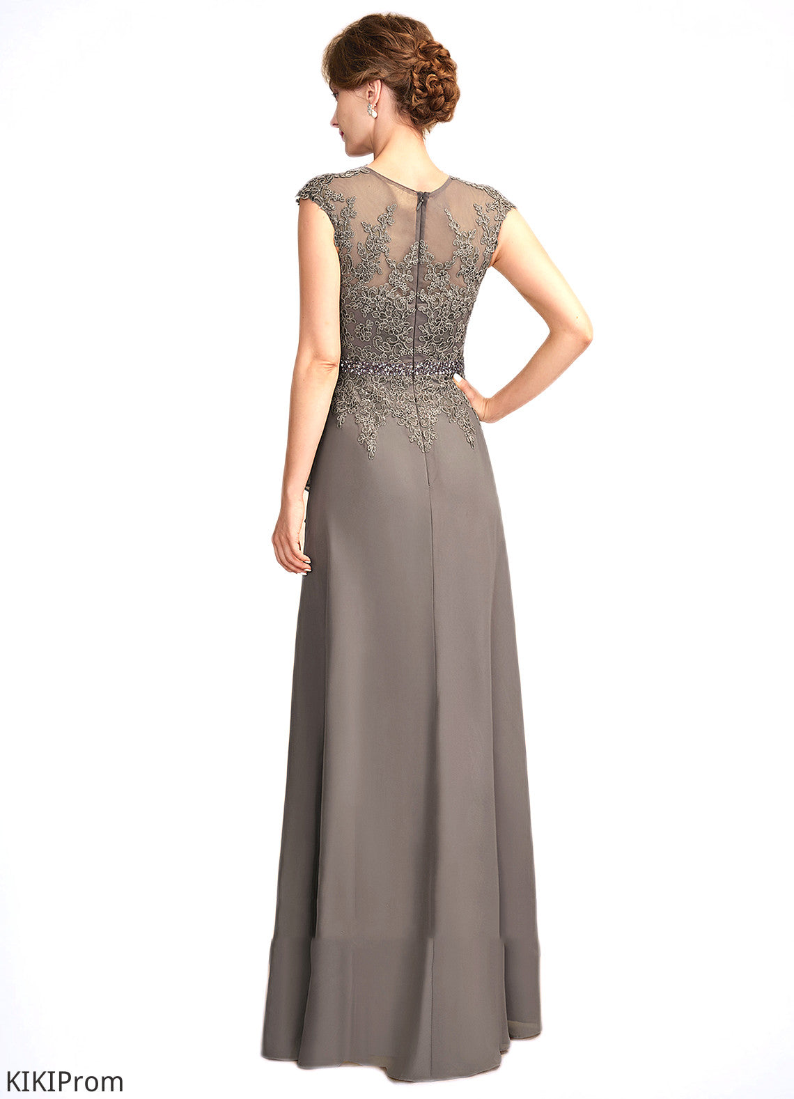 Bridget A-Line V-neck Floor-Length Chiffon Lace Mother of the Bride Dress With Beading Sequins Cascading Ruffles DZ126P0015030
