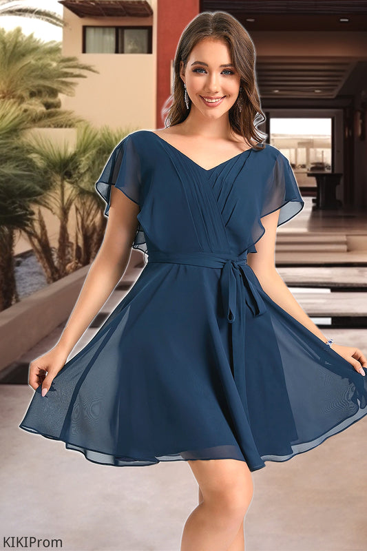 Lorena A-line V-Neck Short/Mini Chiffon Homecoming Dress DZP0020464