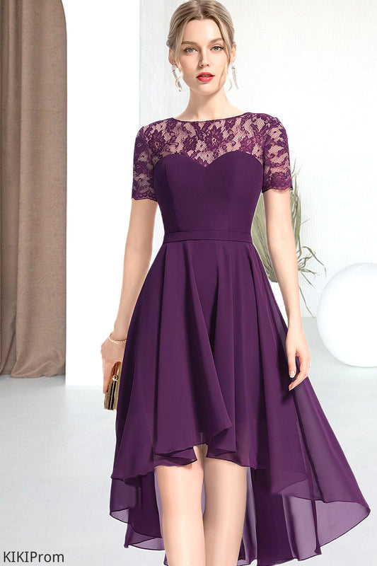 Aubrey A-line Scoop Asymmetrical Chiffon Lace Homecoming Dress DZP0020587