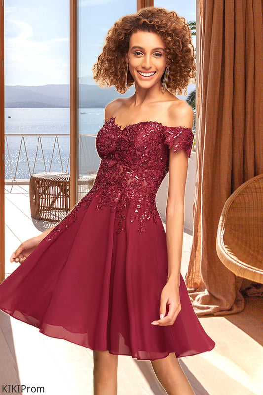 Aurora A-line Off the Shoulder Short/Mini Chiffon Lace Homecoming Dress With Sequins DZP0020528