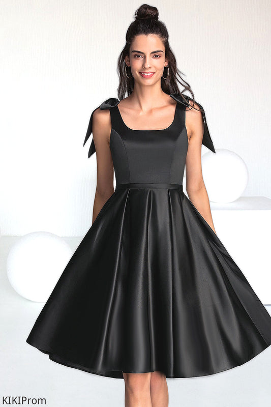 Jaylynn A-line Square Knee-Length Satin Homecoming Dress With Bow DZP0020556