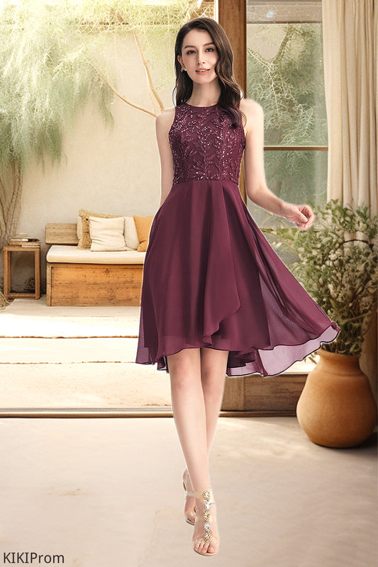 Harper A-line Scoop Asymmetrical Chiffon Lace Homecoming Dress With Sequins DZP0020516