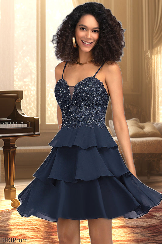 Selena A-line Sweetheart Short/Mini Chiffon Lace Homecoming Dress With Beading Sequins DZP0020576