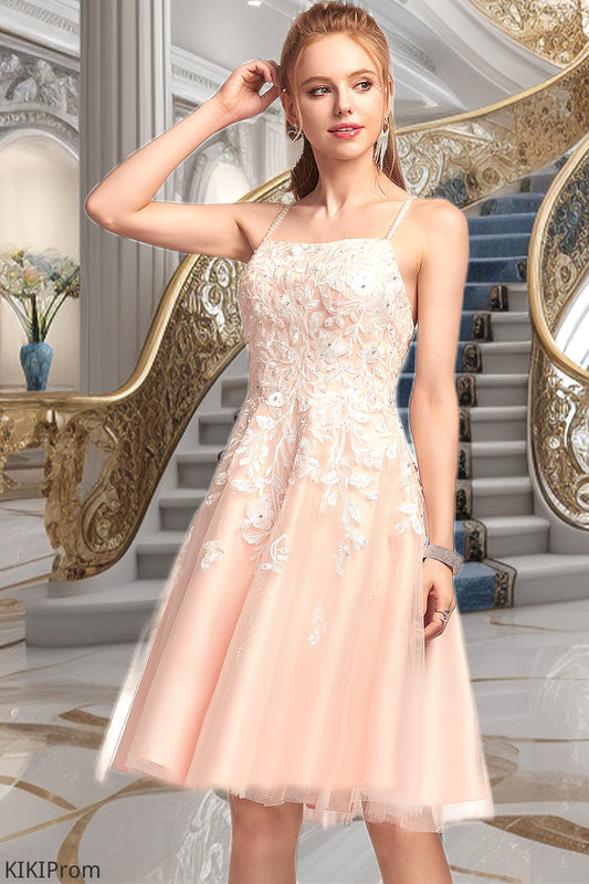 Skye A-line Square Knee-Length Tulle Homecoming Dress With Beading DZP0020543