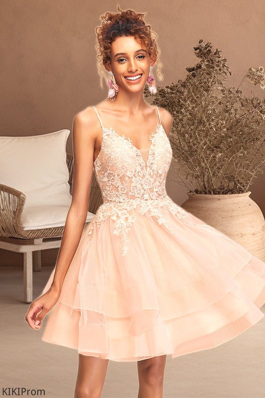 Summer A-line V-Neck Short/Mini Lace Tulle Homecoming Dress DZP0020524