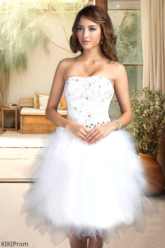 Jade A-line Sweetheart Knee-Length Satin Tulle Homecoming Dress With Beading Cascading Ruffles Appliques Lace Sequins DZP0020598