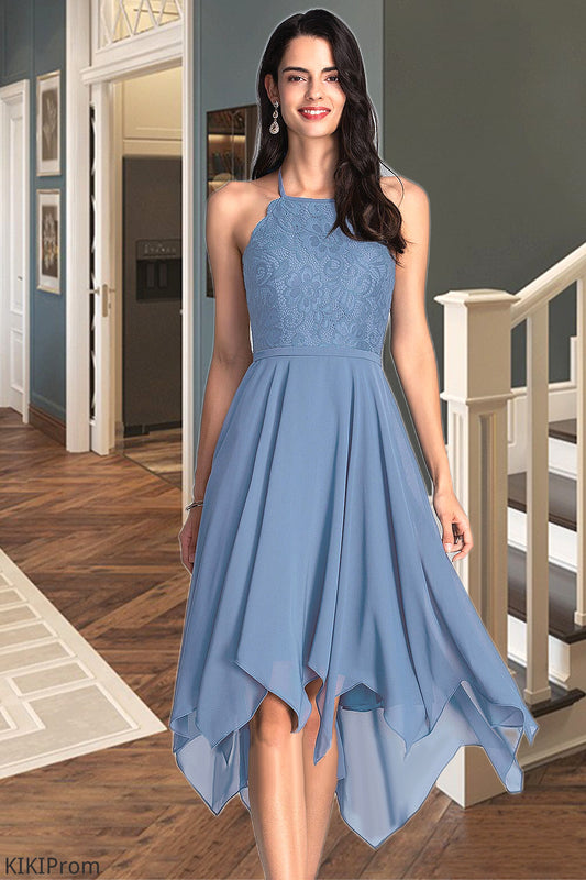 Ciara A-line Halter Asymmetrical Chiffon Lace Homecoming Dress DZP0020561
