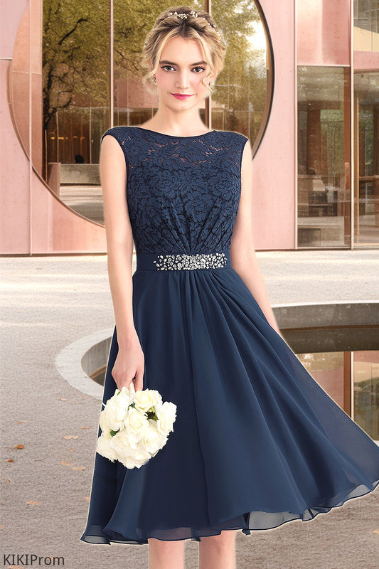 Hope A-line Scoop Knee-Length Chiffon Lace Homecoming Dress With Beading Bow DZP0020588