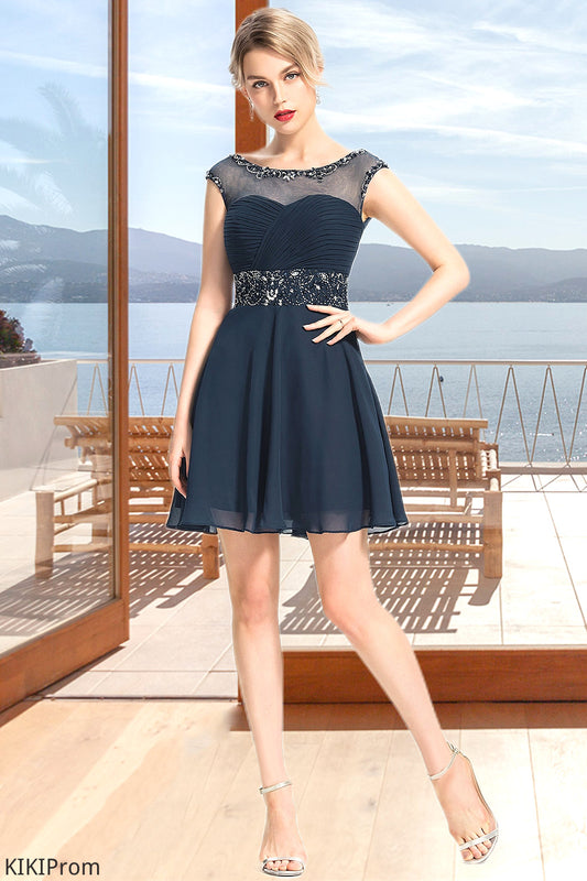 Jacey A-line Scoop Short/Mini Chiffon Homecoming Dress With Beading Sequins DZP0020586