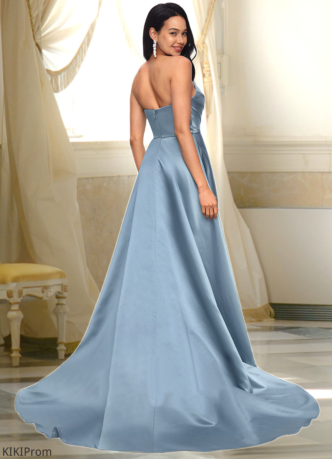Gwendolyn Ball-Gown/Princess V-Neck Sweep Train Satin Prom Dresses DZP0022191