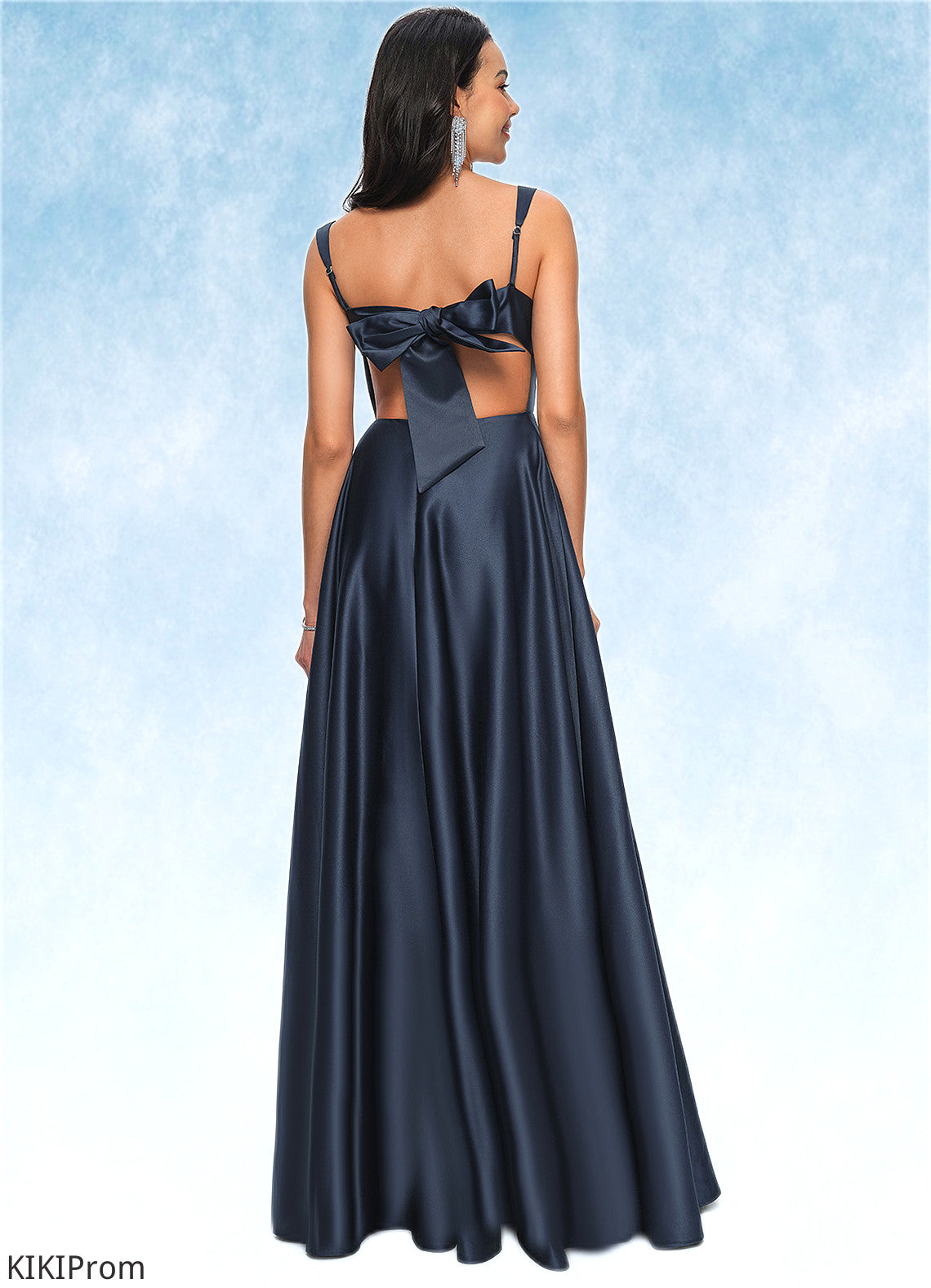 Thelma A-line Straight Floor-Length Satin Prom Dresses With Bow DZP0022195